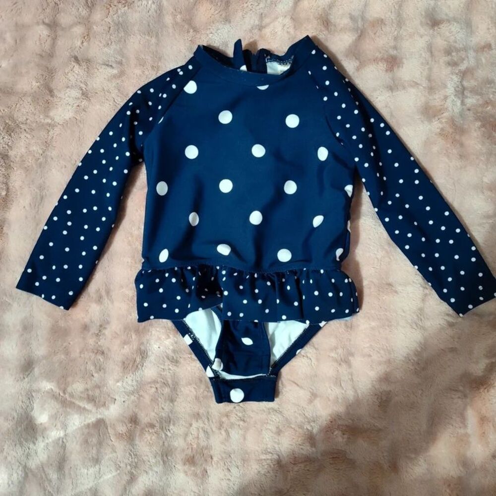 Oshkosh Swimsuit Baby Girls 9 mos One Piece Navy Blue Polka Dot